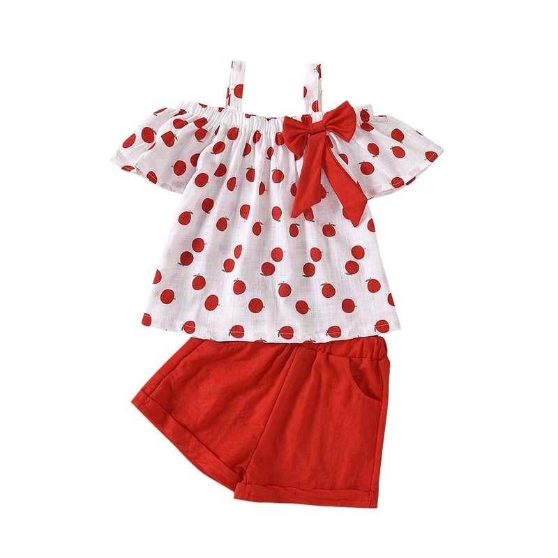 Hipea Toddler Cirl Clothes Summer Outfits Ruffle Camisole Fruit Tops and Casual Shorts 2-Piece Girls Clothes (Red-Apple, 2-3T) - Image 1